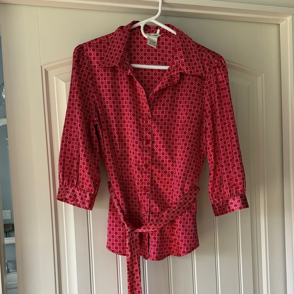 At Last Red Circular-Print Tie-Waist Blouse
